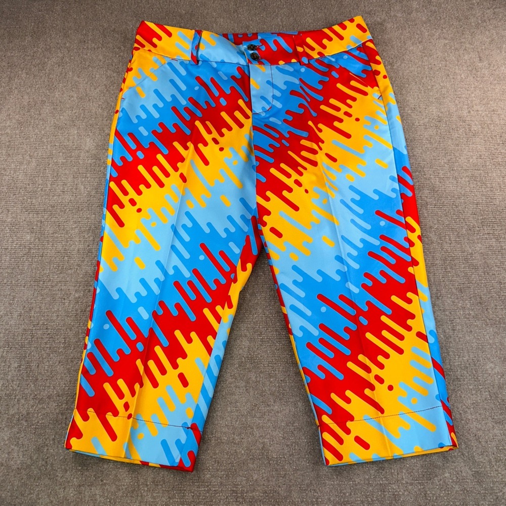 Loudmouth Golf Pants Womens 8 Multicolor Drip Graphic Cropped Trousers Blue Red